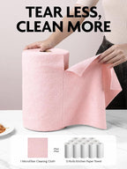 Microfiber Cleaning Cloth Rolls- 150 Sheets (2 Rolls of Pink) | 12'' by 12'', Super Absorbent, Lint-free, Tear-away Microfiber Towel Roll, for All-Purpose Cleaning