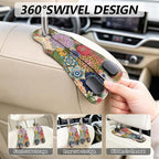 Cute Boho Floral Car Seat Back Storage Headrest Hooks for Purses & Bags – 2PCS PU Leather Dual Metal Hooks, Backseat Organizer Accessories