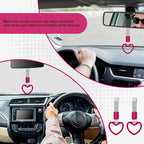 2PCS Heart Shaped Car Handle Straps, Rear Bumper Warning Keychain Ring for Car Exterior Accessories (Hot Pink-Silver)