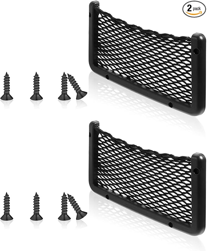 2 Pcs Boat Storage Net Bag, ABS Plastic Car Framed Mesh Net Holder, Phone & Cargo Organizer with Screws for Auto, Rv, Boat, Pontoon, Truck Pocket Storage (9 x 4 Inch)