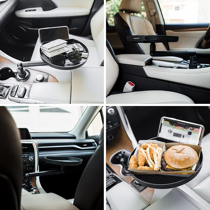 Cup Holder Tray for Car - Adjustable Car Tray Table - Perfect Car Food Tray for Eating with Phone Slot and Swivel Arm - Car Organizer