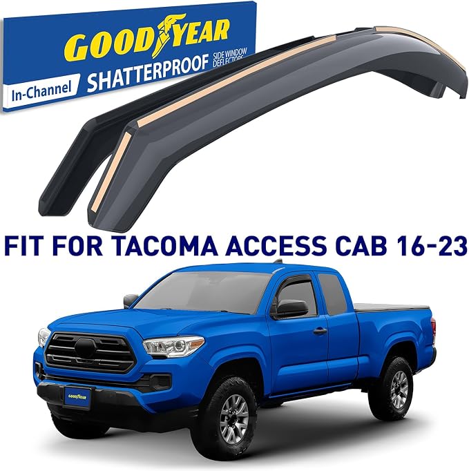 Goodyear Shatterproof in-Channel Window Deflectors for Toyota Tacoma 2016-2023 Access Cab, Double Cab, Rain Guards, Window Visors for Cars, Vent Deflector, Car Accessories, 2 pcs - GY008505
