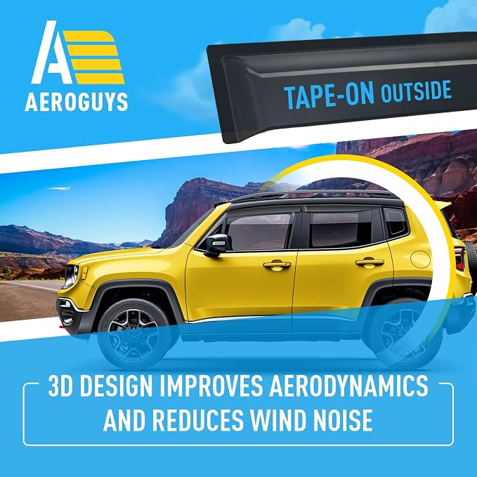 Extra Durable Window Deflectors Tape-On Window Visors Rain Guards Fit for Jeep Renegade 2015-2023, Sun Visors, Wind Vent for Shades, Exterior Car Accessories - 4 pcs. AG0858