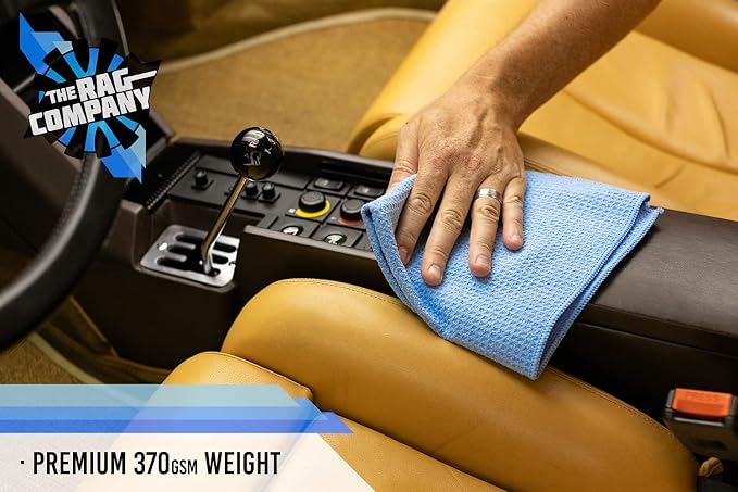 Standard Waffle Weave Towels, Microfiber Detailing, Window/Glass and Drying, Wax & Polish, Lint-Free, Streak-Free, 370gsm, 16in x 16in, Light Blue (3-Pack)