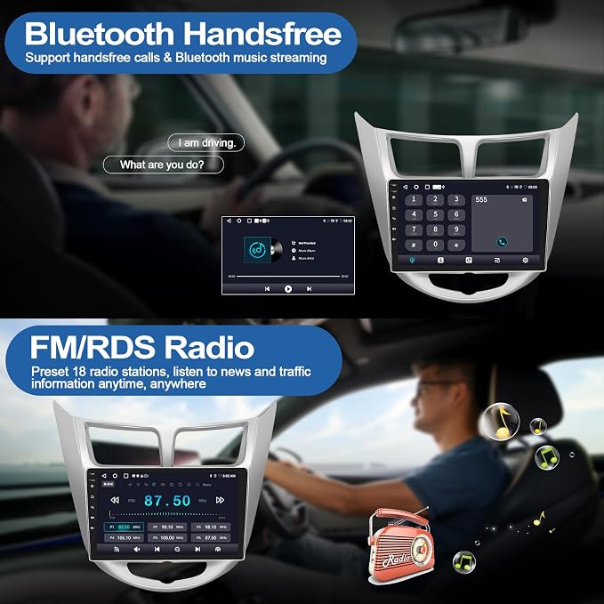 2G+64G Android 13 Car Stereo for Hyundai Accent 2012-2017 with Wireless Carplay Android Auto 9" Touchscreen Car Radio with GPS Navigation WiFi Bluetooth FM/RDS Radio HD Backup Camera Head Unit