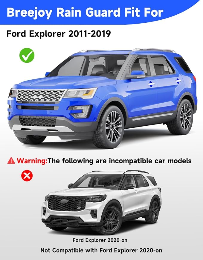 in-Channel Window Rain Guards Fit for Ford Explorer 2011 2012 2013 2014 2015 2016 2017 2018 2019, Extra Durable Visors Vent Visors Window Deflector Vent Shades Car Accessories -4 pcs