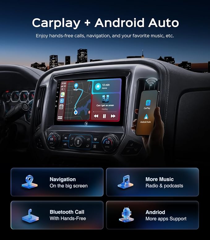 10" 64G Car Stereo for GMC Sierra Chevy Silverado 2014 2015 2016 2017 2018 Upgrade, Touchscreen Radio Head Unit Carplay/Android Auto/GPS/Bluetooth/AM/FM Radio/HD Backup Cam/SWC/Support Bose-System