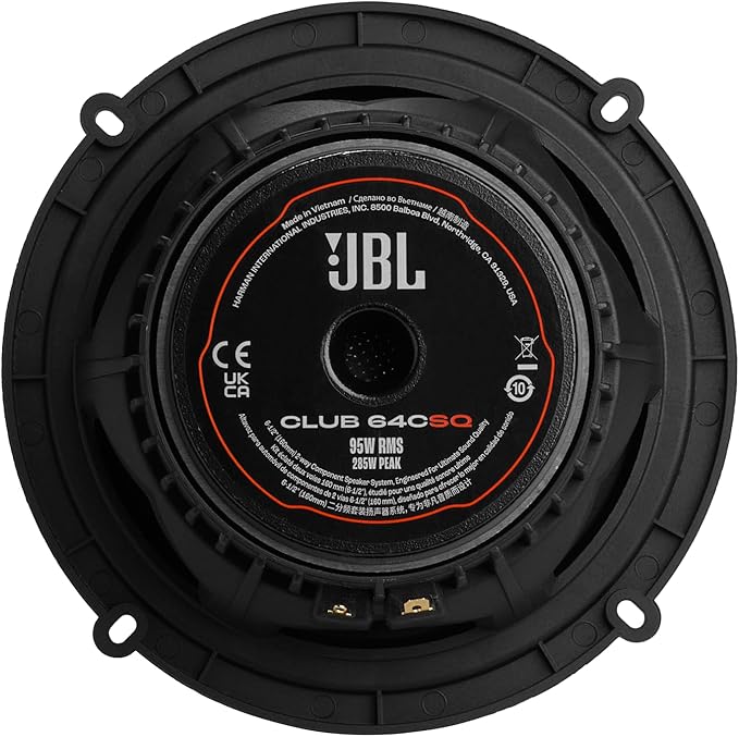 Club 64CSQ - 6-1/2” Component Premium Speakers, 95W RMS, 285W Peak, Sensitivity (@ 2.83V): 93dB, Frequency Response: 48Hz – 21kHz, Nominal Impedance: 3.0 ohms