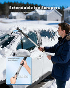 43.7" Extendable Ice Scrapers for Car Windshield for 12 Adjustable Length Settings with Foam Grip and 360° Pivoting Brush Head Detachable Snow Brush for Truck SUV(Blue)