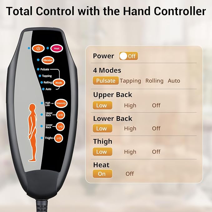 Massage Chair Pad with Full Back Thighs Heat | Back Massager for Chair with 3 Heating Pads 6 Vibrating Motors, Massage Seat Cover for Home Office, Heated Seat Cover Warmer