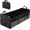Trunk Organizer for SUV, Car Organizer, Collapsible Trunk Organizer for Car, Non-Slip Storage Organizer for Sedans, Van, Jeep, Grocery, Large 4 Compartments, Black Grid 32"×13"×12"