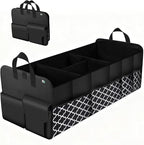 Trunk Organizer for SUV, Car Organizer, Collapsible Trunk Organizer for Car, Non-Slip Storage Organizer for Sedans, Van, Jeep, Grocery, Large 4 Compartments, Black Grid 32"×13"×12"