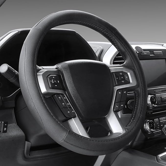 Black Microfiber Leather Auto Car Steering Wheel Cover 15 inch