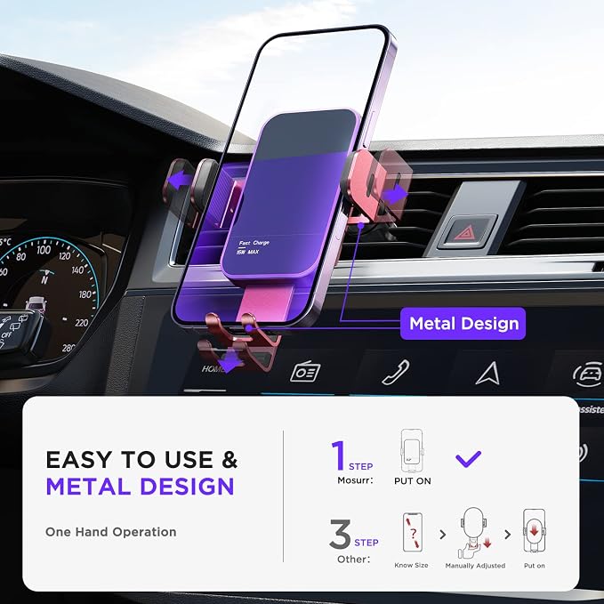 Wireless Car Charger,【7 Colored RGB Backlit】 15W Auto Clamping Car Charger Phone Mount Holder fit for iPhone 15 14 13 12 Mini Pro Max 11 XR XS, Samsung Galaxy S24 Ultra S23 S22 S21+ Note 20, etc