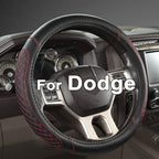 Customized Auto Car Steering Wheel Cover for Dodge 1989-2011 RAM 1500 2500 3500, Charger, Durango, Challenger (Diamond Quilted-Black+Red-Standard Size)