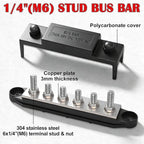 250A 12V Bus Bar Marine, 1/4" Power Distribution Block, Battery Buss Bar, Automotive Busbar Terminal Block for Car and Boat, 6 x 1/4"(M6) Studs (Black+Red)