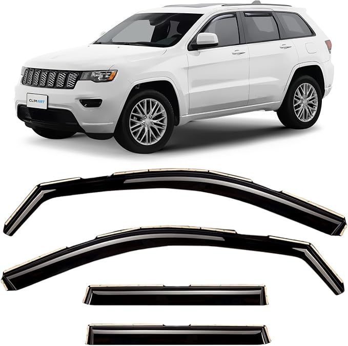 in-Channel Incredibly Durable Rain Guards for Jeep Grand Cherokee 2011-2021, Original Window Deflectors, Vent Deflector, Vent Window Visors, Dark Smoke Car Accessories, 4 pcs - 611032LPf