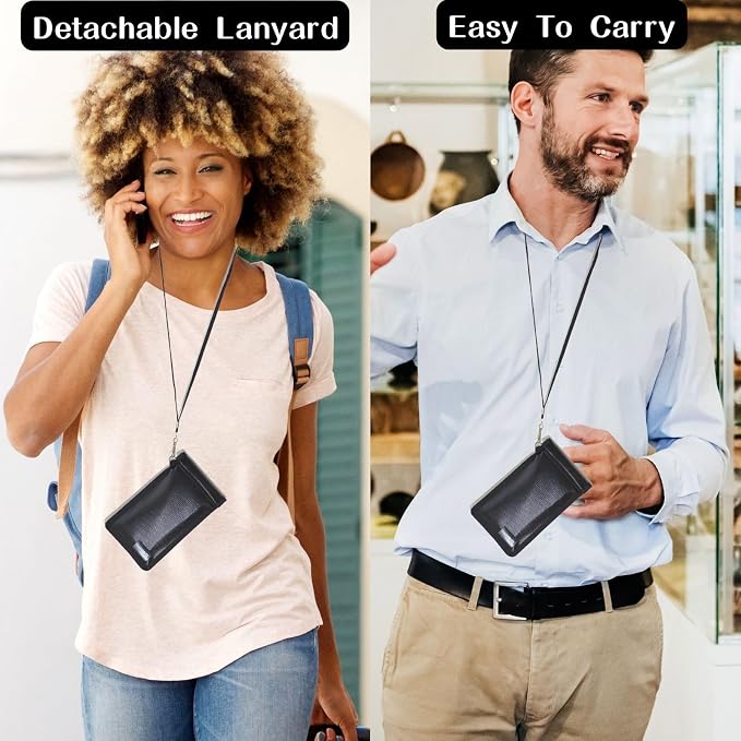 Faraday Bag for Phone w/Lanyard, RFID Key Fob Protector, Signal Blocker for Car Keys Anti-Theft, Cell Phone Signal Blocking Pouch Anti-Hacking, Shielding Case, 2 Pack, Black