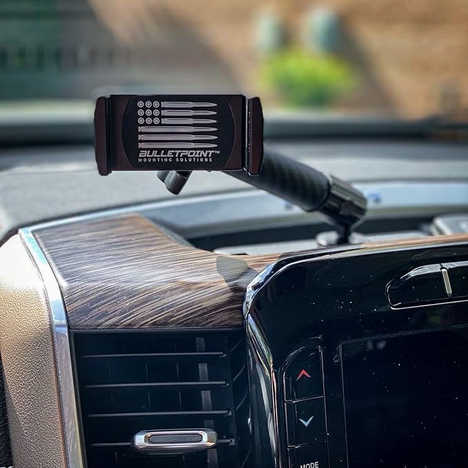 Bulletpoint Dash Cell Phone Holder For RAM Truck (2019+ 1500, 2500, 3500 and TRX) with 20mm Single Ball Mount - Compatible with iPhone and Android Smartphones