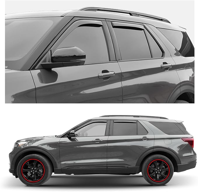 Window Deflectors Smoke Tinted In-Channel Side Window Vent Visor Deflectors Rain Guards Compatible with Explorer 2020-2026 - 4pcs. GW0711