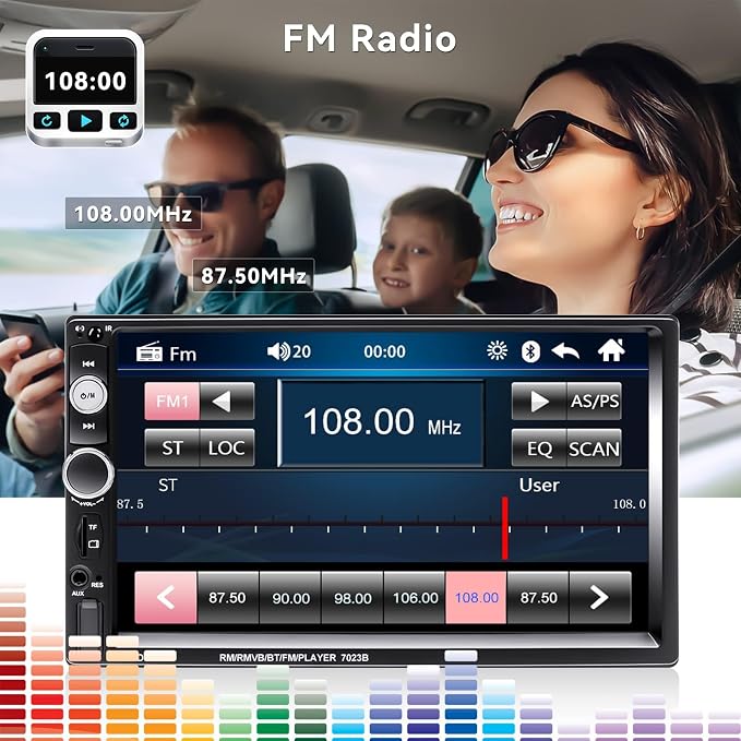 7" Double Din Car Stereo Audio Bluetooth MP5 Player USB FM Multimedia Radio+ 4 LED Mini Backup Camera with Steering Wheel Remote Support Mobile Phone Synchronization (Used in Android/iOS)
