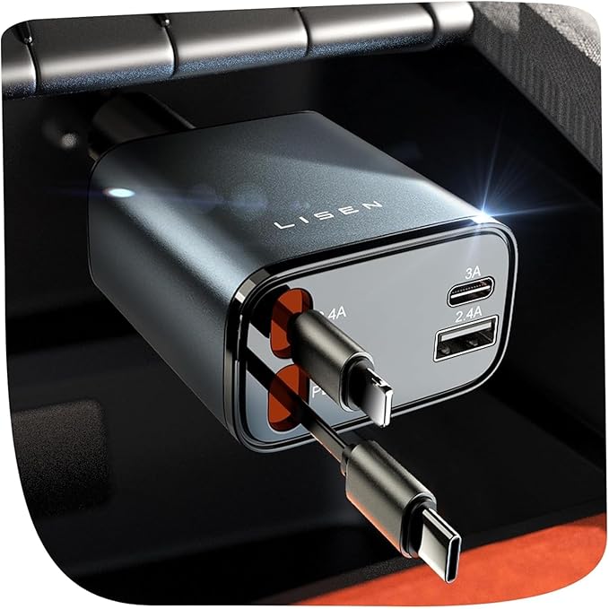 Retractable Car Charger, 84W Car Charger USB C Fast Charger Adapter, Car Accessories for Men Women, Gifts for Fathers Day for Men Dad Husband, for iPhone 17 16 15 14 13 12 Pro Max, Christmas | Multiple Ports Car Charger, Retractable Car Charger F...