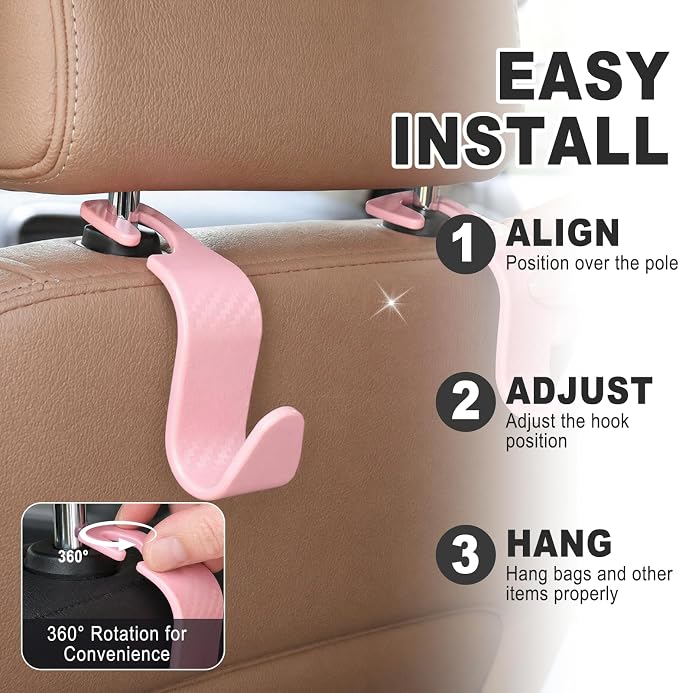 Car Seat Hooks for Headrest 4 Pack, Car Seat Back Storage Hook, Universal Vehicle Headrest Hanger for Purse, Handbag, Coat, Umbrella, Grocery Bags, Practical Interior Accessories