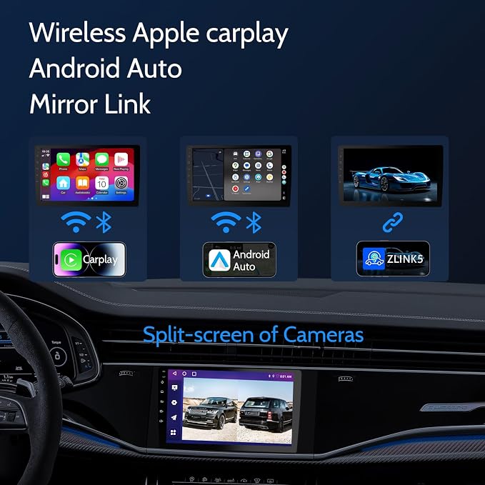 10.1 Inch Carplay Screen for Car,8 cores Radio Screen with Wireless CarPlay and Android Auto,Car Stereo with Mirror Link,Double Din Autoradio with Backup Camera,FM,Aux Input Car Audio