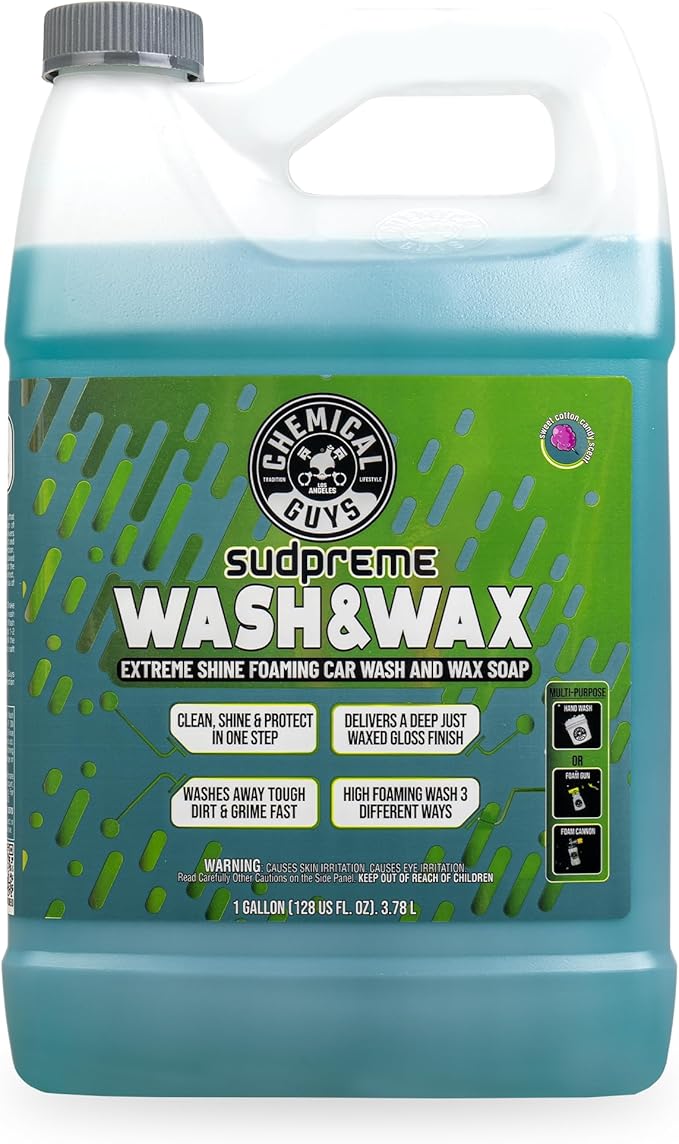 Sudpreme Wash & Wax 128 oz High Suds Foaming Car Wash Soap with Carnauba Wax Shine, Deep Gloss Finish & Surface Protection Safe for Paint, Chrome & Plastic