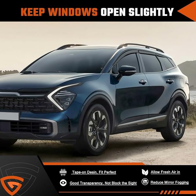 Rain Guards Compatible with Kia Sportage 2023 2024 2025 2026, Tape-On Side Window Deflector Durable Sun Wind Deflectors 2023-2026 Sportage Rain Guard Black 6 PCS
