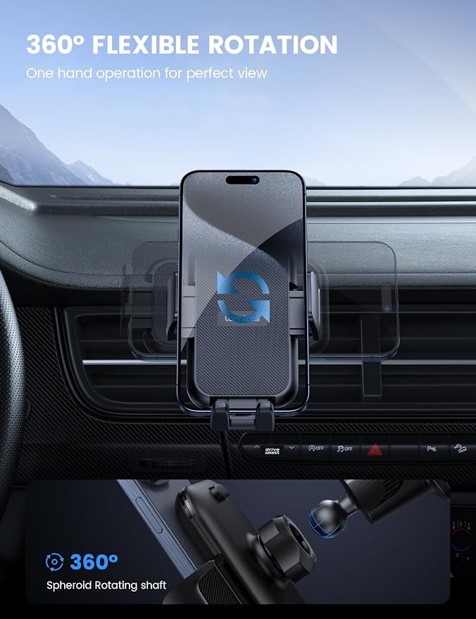 2026 Wider Clamp & Metal Hook Car Phone Holder Vent [Thick Cases Friendly] Phone Holders for Your Car Camera Mounts Automobile Hands Free Cradle Air Vent for iPhone 17 16 15 Pro Max Dark Grey