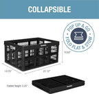 Collapsible Utility Crates, Obsidian, 3 Pack, 45L/11 Gal, 66 lbs Capacity, Stackable Containers, Heavy Duty, Space-Saving Baskets,Polypropylene (PP)