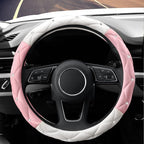 Cute Diamond Soft Leather Steering Wheel Cover with Bling Bling Crystal Rhinestones, Universal 15 Inch for Women Girls, Fit Vehicles, Sedans, SUVs, Vans, Trucks - Light Pink and White