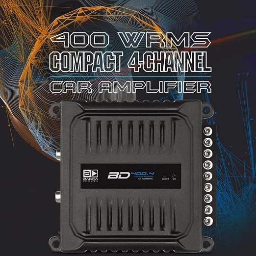 Banda Audiopart BD-400.4 4 Channel Amplifier Car Audio - 400W RMS Full Range 4 Channel Amp for Door Speakers, Mini Car Amplifier, Multi-Speaker Systems, Small 4 Channel Amp