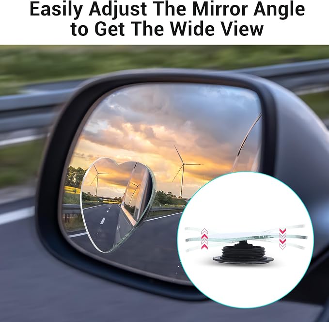 2 Pcs Heart Shaped Blind Spot Mirrors Car Side Mirror Blindspot Universal Fit Adjustabe Angle Convex Rearview Mirror for Enhanced Safety Stick Cute Automotive Exterior Accessories for Cars SUVs Trucks