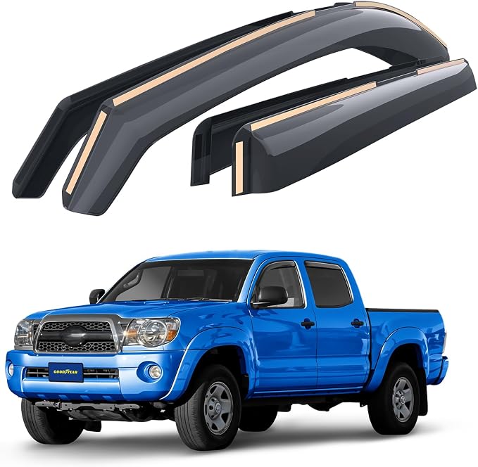 Goodyear Shatterproof in-Channel Window Deflectors for Toyota Tacoma 2005-2015 Double Cab, Rain Guards, Window Visors for Cars, Vent Deflector, Car Accessories, 4 pcs - GY008507