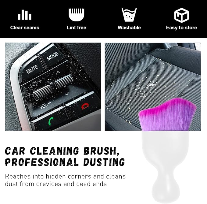 Car Detailing Brush, Curved Soft Bristles Auto Removal Dust Collectors, Universal Vehicle Dashboard, Air Conditioner Vents etc Interior Cleaning Tool Accessory (White/Purple)