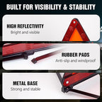 Emergency Warning Triangle Kit – Roadside Safety Kit with Reflective Warning Triangles, High-Visibility Safety Vests, Storage Bag & Gloves for Car Breakdowns & Emergencies