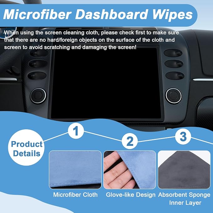 2PCS Car Screen Cleaner, 4.1''×4.1'' Microfiber Dashboard Wipes, Square Microfiber Cloth, Automotive Display Wipes,Vehicle Screen Cleaner Tool for Dashboard Display, Car Interior Tool (Blue)