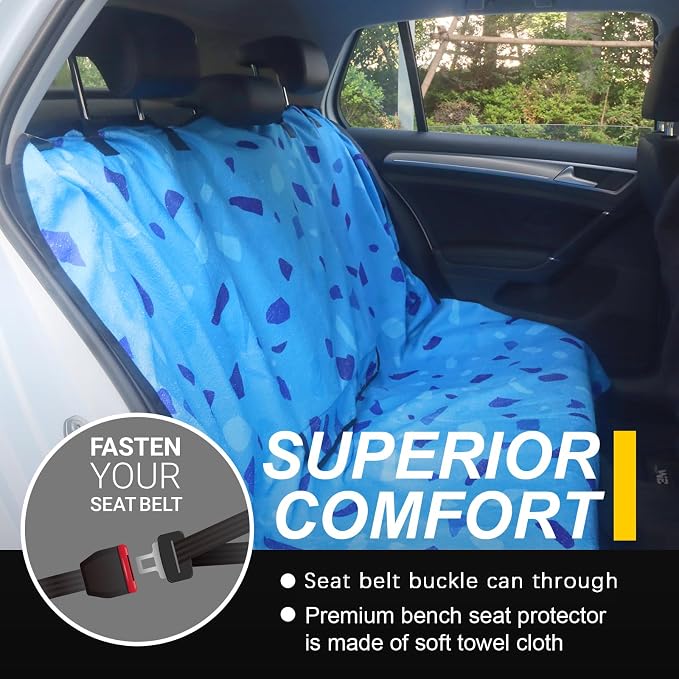Back Seat Cover for Car Trucks Van SUV Jeep,Waterproof Rear Bench Towel Seat Covers for Dogs and Kids,Automotive Backseat Protector (Blue Marbling)