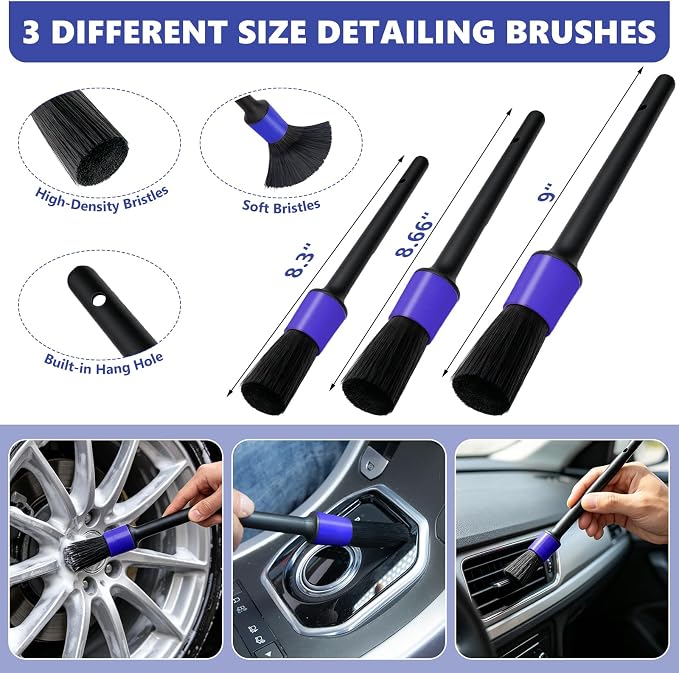 Windshield Cleaning Tool, 13PCS Car Detailing Kit Interior Cleaner, Car Window Cleaner with Extendable Handle, Car Interior Cleaning Kit with Detailing Brushes for Women Men (Blue)