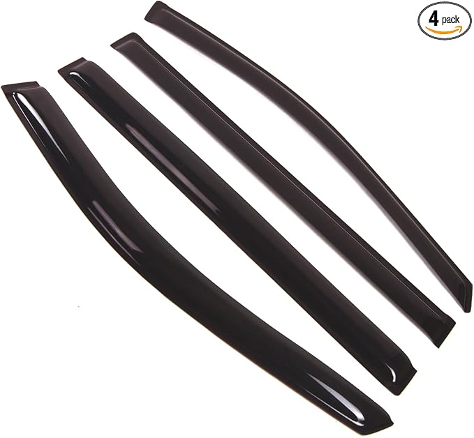 Outside Mount Window Vent Visors Rain Guards Compatible with Chrysler Town & Country 08-16 | Side Window Wind Deflectors Rain Shields | Black Tinted, 4 Pcs Set, BGWV-104