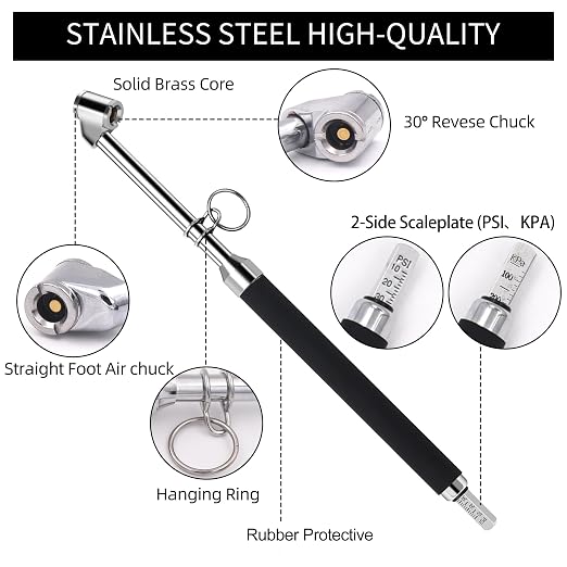 Tire Pressure Gauge Dual Head Truck Tire Pressure Gauge 10-150PSI, Heavy Duty Stainless Steel Tire Gauge with Two-Sided Aluminum Scaleplate for Cars Trucks RV Van 2 Pack
