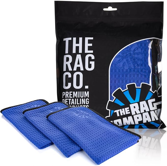 Dry Me A River, Professional Korean 70/30 Blend Microfiber Waffle-Weave Drying & Detailing Towels, Soft Suede Edges, 390 GSM, 16x24 Inches, Royal Blue, 3-Pack