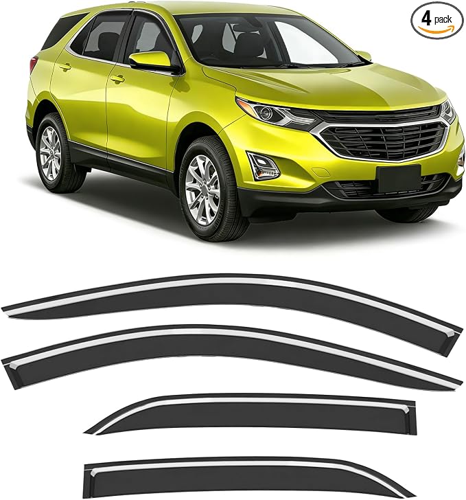 Low-Profile Window Rain Guard for Chevy (Chevrolet) Equinox 2018-2024 Rain Guards Side Window Visors Extra-Thick Vent Visor Window Deflectors Tape-on Vent Shades Car Accessories 4-pcs