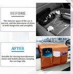 Car Window Side Storage Box, Multifunctional Leather Vehicle Side Door Armrest Pad Organizer with Pockets, Auto Window Arm Elbow Rest Storage Bag, Universal for SUV Van Truck (Brown)