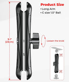 1.5" Ball Aluminum Alloy Double Socket Arm, 9.1" Length Long Arm | Compatible with RAM Mounts C Size 1.5" Ball Components, 360° Rotation, for Fish Finder Mount, Marine Electronic Mount