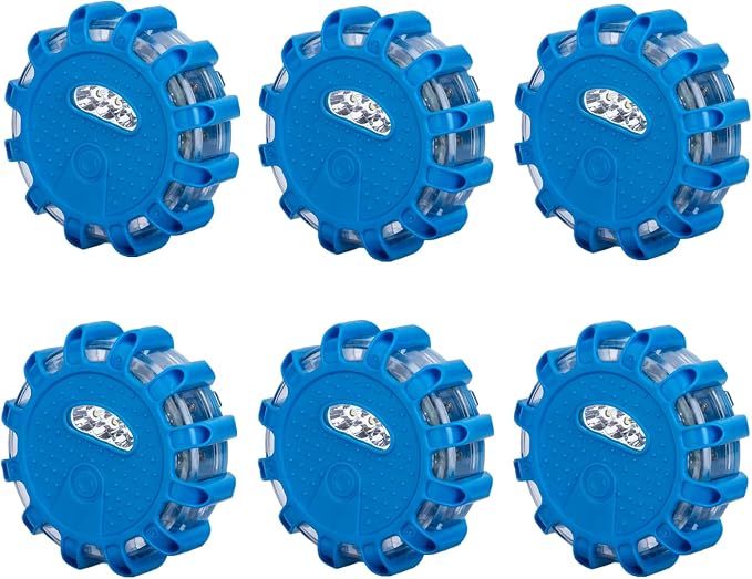 LED Road Flares Roadside Safety Emergency Lights Beacon Disc Flashing Warning Flare Kit for Car Truck Boat - 6 Pack