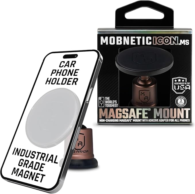 MobNetic Icon.MS MagSafe Compatible Phone Mount, Magnetic Phone Holder for Car w/ 90lb Pull Force, 90º Tilt & 360º Rotation, Aluminum Build, Compatibility for iPhone & Android (Bronze)