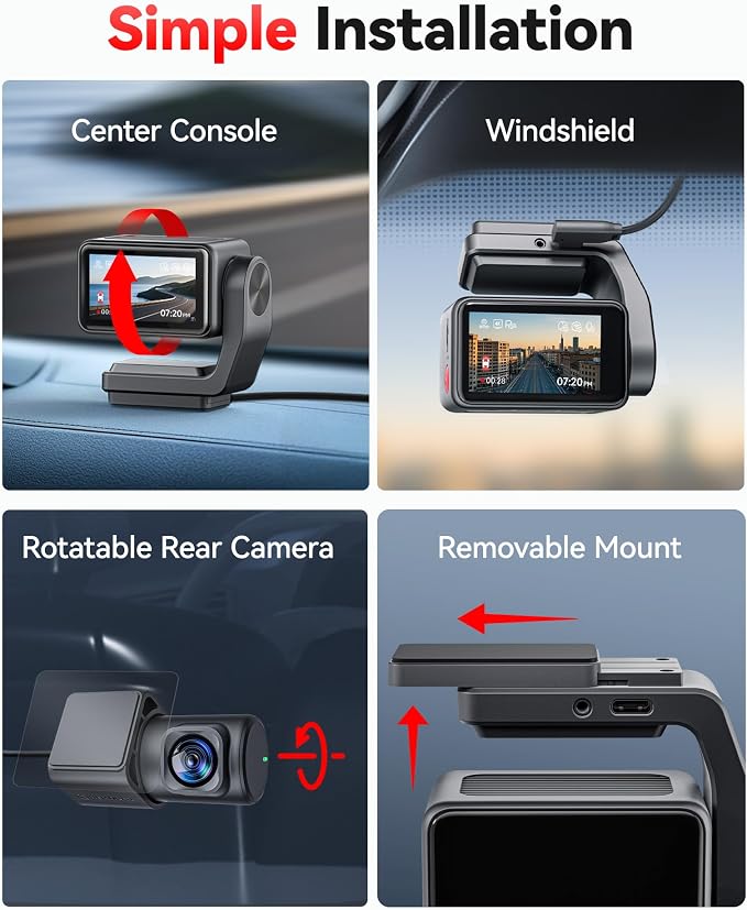 F4 Pro 4K Mini Dash Cam Front and Rear, STARVIS 2 Night Vision, 128GB Card Included, 5.8GHz WiFi 6 Instant Export, 2.2" Touch Screen Dash Camera for Cars, Voice Control, 24H Parking Mode